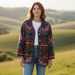 Agapo Women 1XL Tapestry Chor Jacket Geometric Boho Western Cowgirl Ethnic Artsy